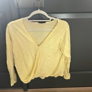 OUT FROM UNDER URBAN OUTFITTERS YELLOW TEXTURED WRAP FRONT LONG SLEEVE TOP
